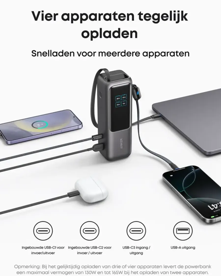 Anker Powerbank snelladen 25.000 mAh (165W) Sale
