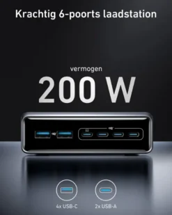 Anker Prime oplader snelladen tot 200W (6 poorten) Clearance
