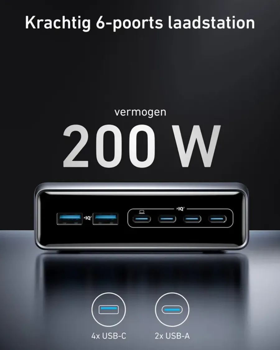 Anker Prime oplader snelladen tot 200W (6 poorten) Clearance