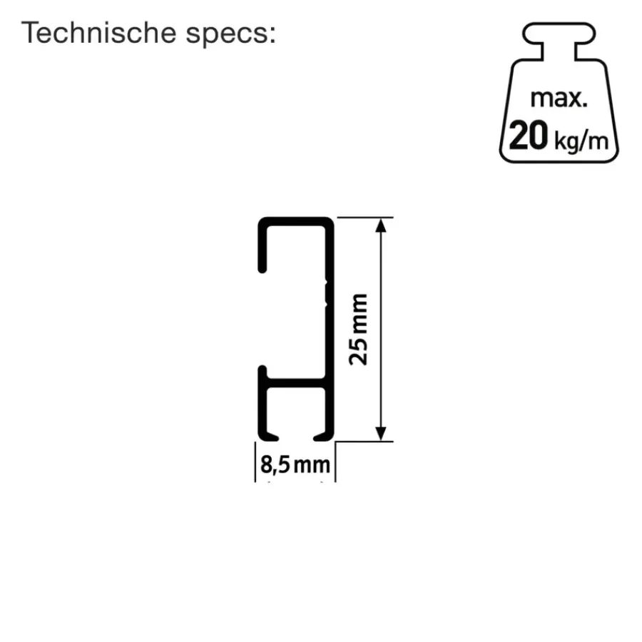 Artiteq Click Rail schilderij ophangsysteem compleet 6 meter créme-wit RAL 9010 Hot