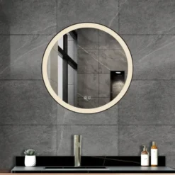 Atlantic badkamerspiegel Janessa met verlichting rond ø 60 cm chroom - met zwarte aluminium rand