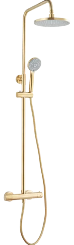 Atlantic regendoucheset Asher met handdouche 3 standen en thermostaatkraan goud - - hartafstand kraan 15 cm