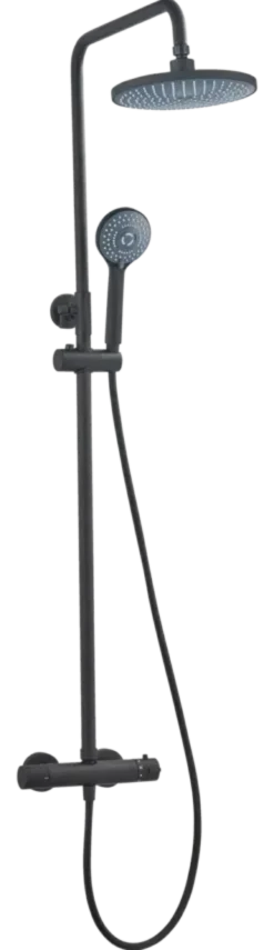 Atlantic regendoucheset Asher met handdouche 3 standen thermostaatkraan zwart - hartafstand kraan 12 cm