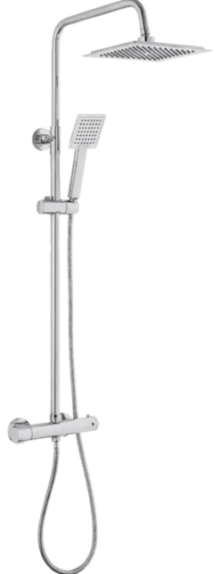 Atlantic regendoucheset Asher vierkant 25,5cm x 25,5cm met handdouche en thermostaatkraan 1 stand chroom - hartafstand kraan 15 cm