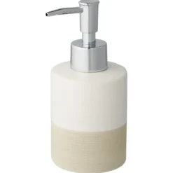Atlantic zeepdispenser keramiek met ribbels Wit/Zand