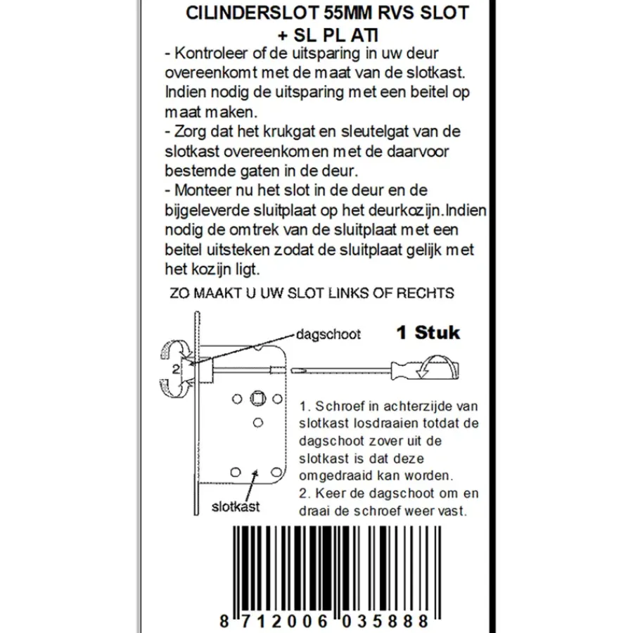 ATZ Insteekslot cilinderslot met RVS voorplaat Doorn 50mm PC 55mm Outlet