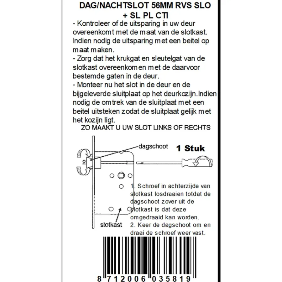 ATZ Insteekslot dag- /nachtslot met RVS voorplaat Doorn 50mm PC 55mm Outlet