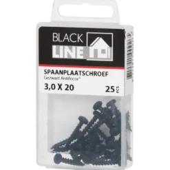 Blackline spaanplaatschroef zwart TX-10 3.0x20 mm 25 stuks