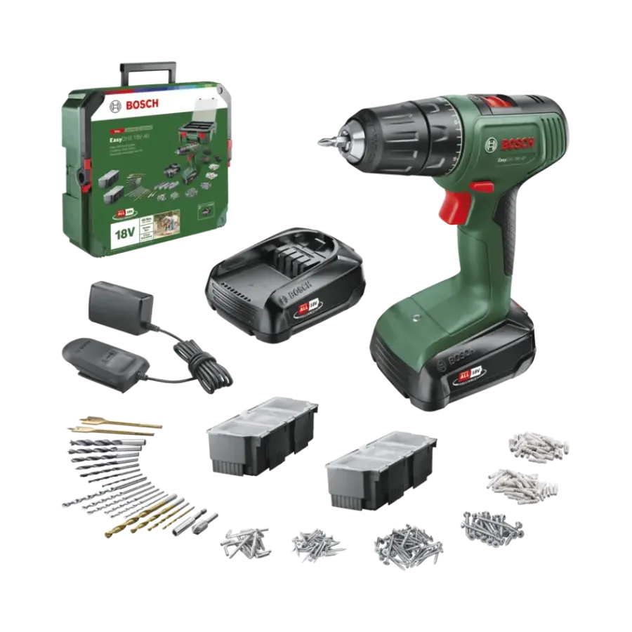 Bosch 18V accuboormachine EasyDrill Systeembox met 241 accessoires (incl. 2 accu's 1.5Ah + lader) New