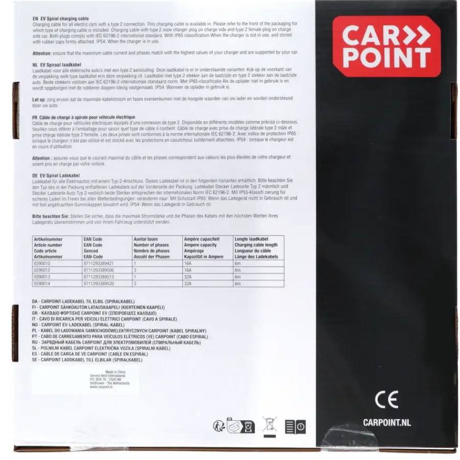 Carpoint spiraal laadkabel elektrische auto type 2 - 2 32a 3ph 6 meter Sale