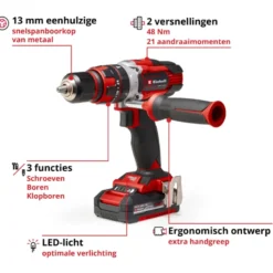 EINHELL 18V klopboormachine TE-CD 18/48 LI incl. 2 accu's 2.0Ah + lader + koffer Clearance