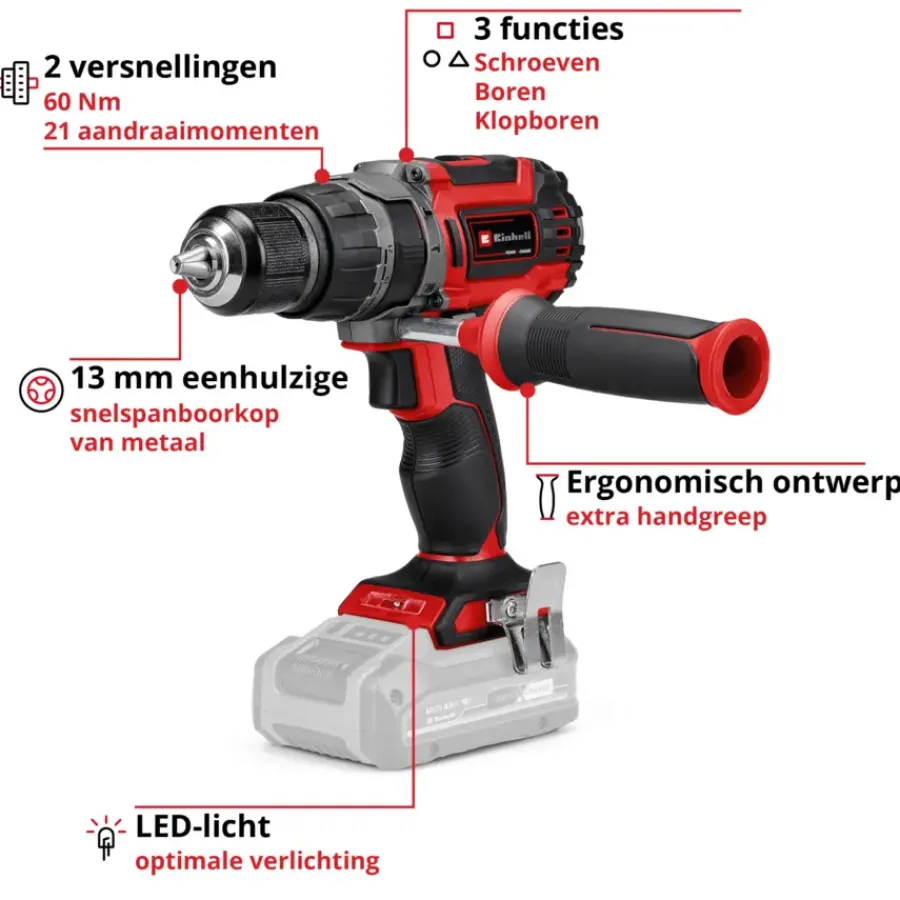 EINHELL 18V klopboormachine TP-CD 18/60 LI-I BL (zonder accu) Discount