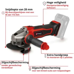 EINHELL 18V slijptol / haakse slijper 115mm TE-AG 18/115-2 LI (zonder accu)