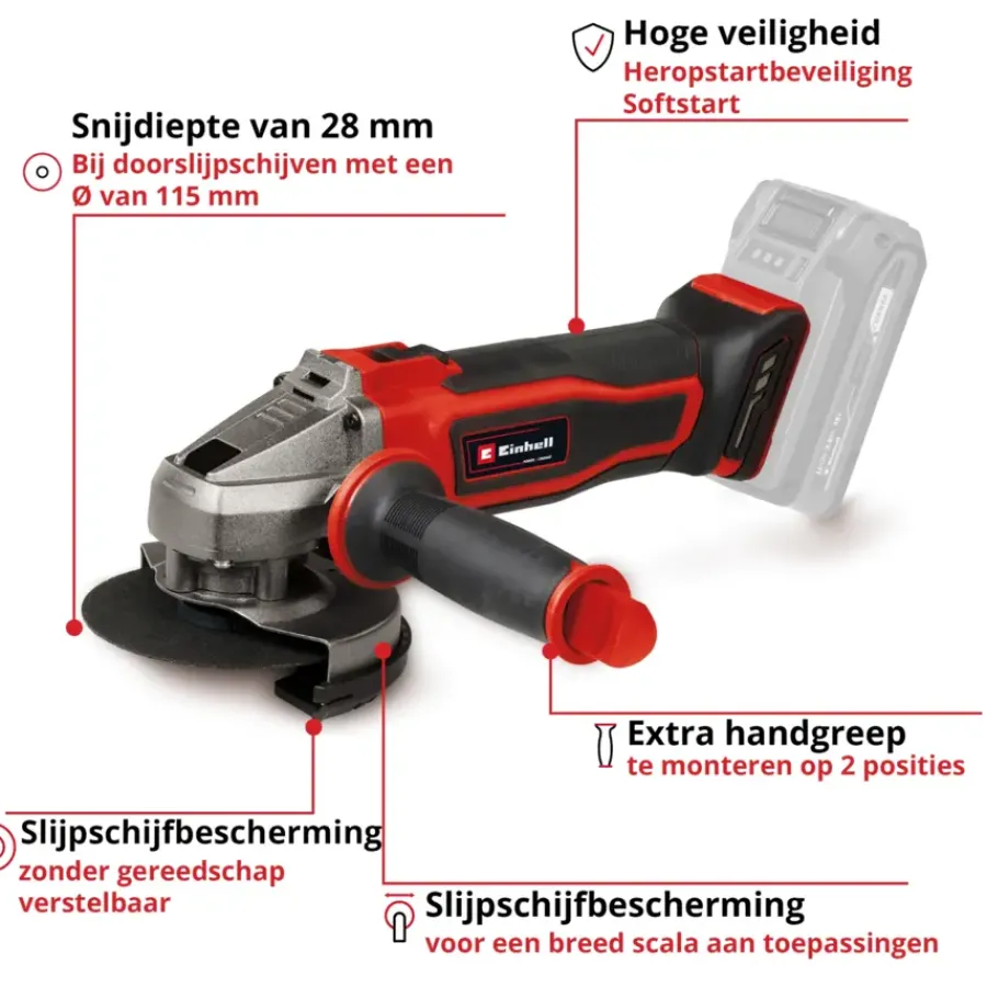 EINHELL 18V slijptol / haakse slijper 115mm TE-AG 18/115-2 LI (zonder accu)