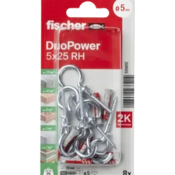 Fischer Universeelplug DuoPower 5x25mm met schroefhaak 8 stuks