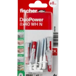 Fischer Universeelplug DuoPower 8x40mm met witte schroefduim 4 stuks