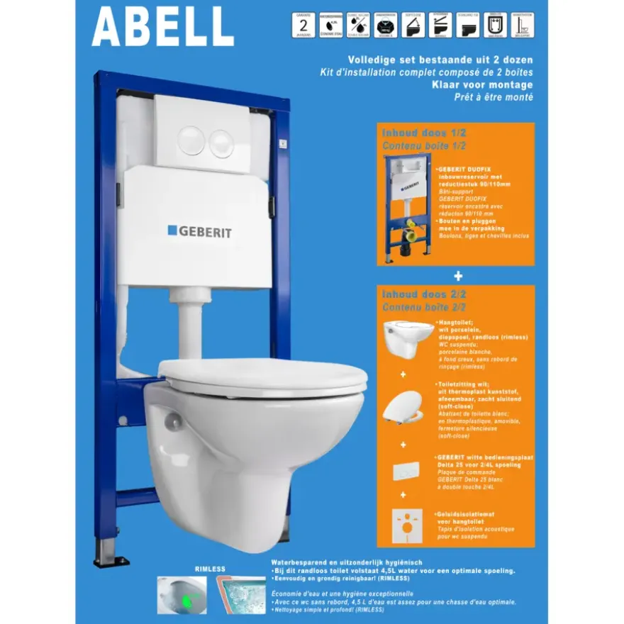 Geberit Abell inbouwreservoir set Geberit UP100 met hangend toilet