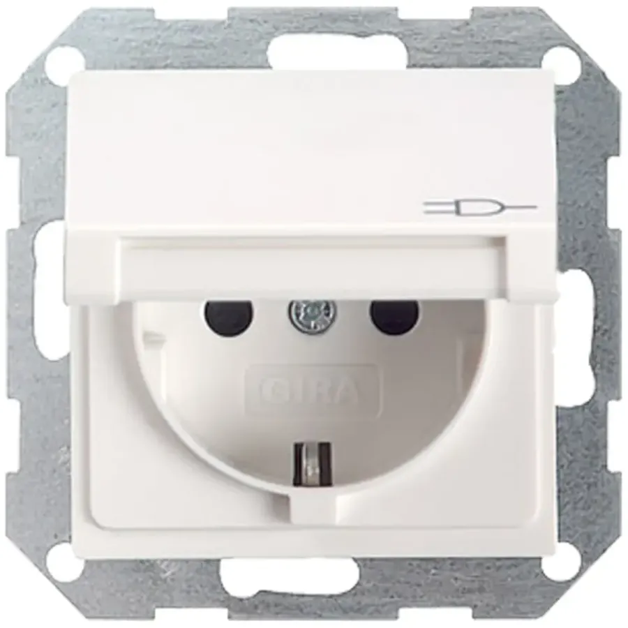 Gira ST55 inbouw enkel geaard stopcontact met klep wit Sale