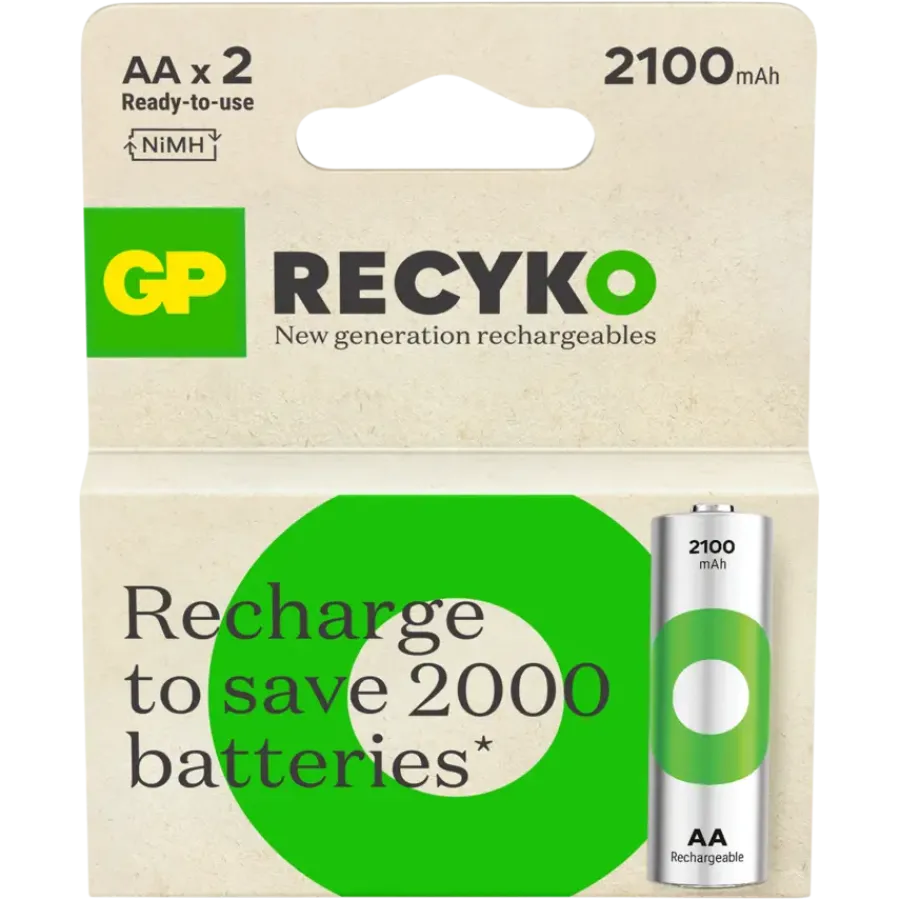 GP Batterij Oplaadbaar AA NiMH 2100mAh ReCyko 1,2V 2 Stuks Outlet