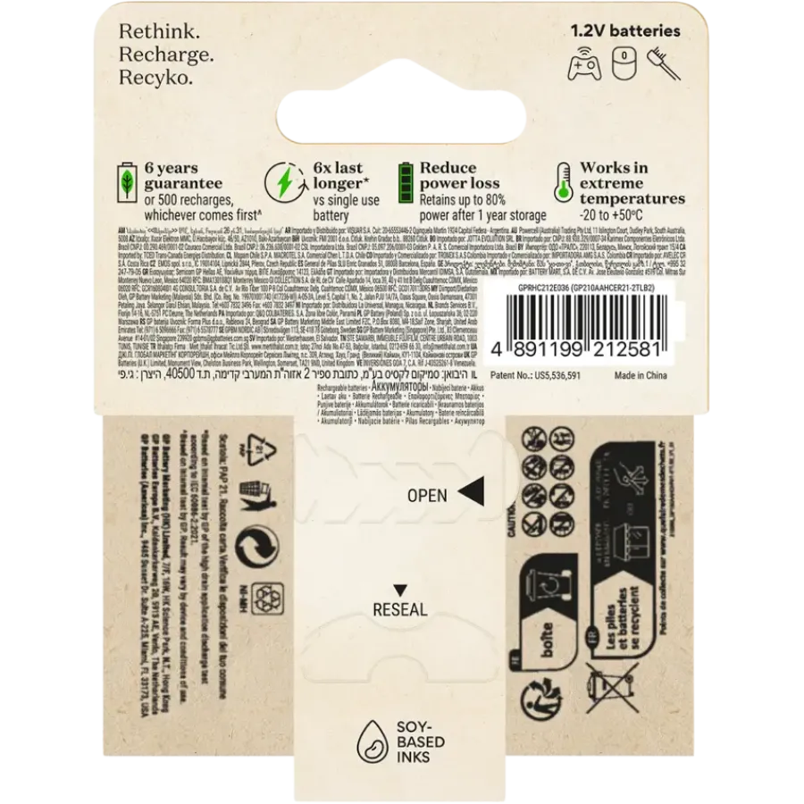 GP Batterij Oplaadbaar AA NiMH 2100mAh ReCyko 1,2V 2 Stuks Outlet
