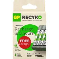 GP ReCyko oplaadbare batterijen AA 2100 mAh 4 stuks + gratis lader New