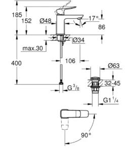 Grohe Dice wastafelmengkraan S-Size Push open Mat Zwart