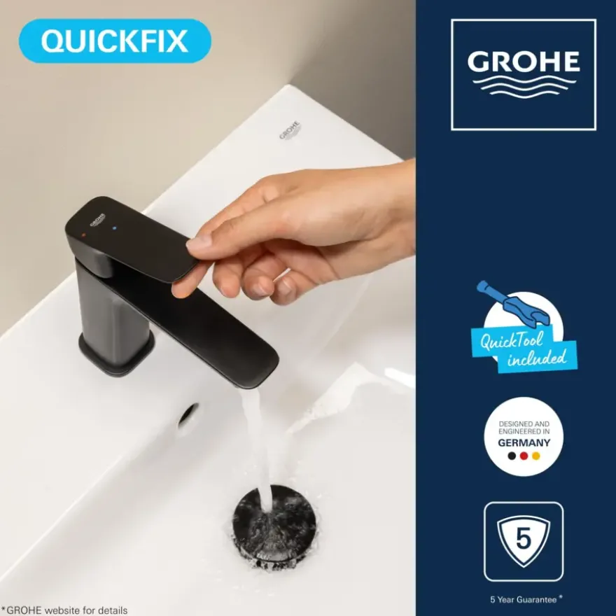Grohe Dice wastafelmengkraan S-Size Push open Mat Zwart