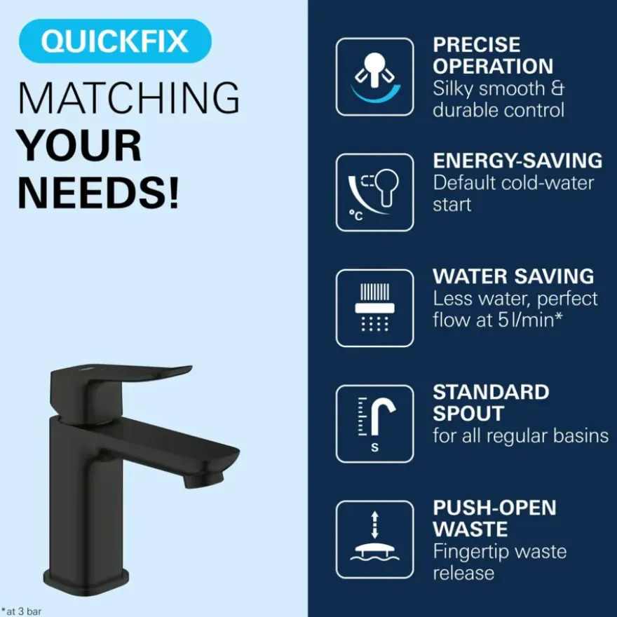 Grohe Dice wastafelmengkraan S-Size Push open Mat Zwart