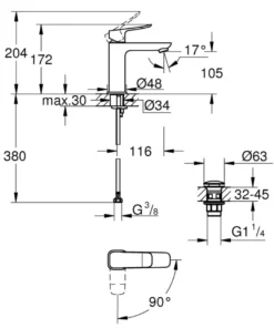 Grohe Dice wastafelmengkraan M-Size Push open Mat Zwart