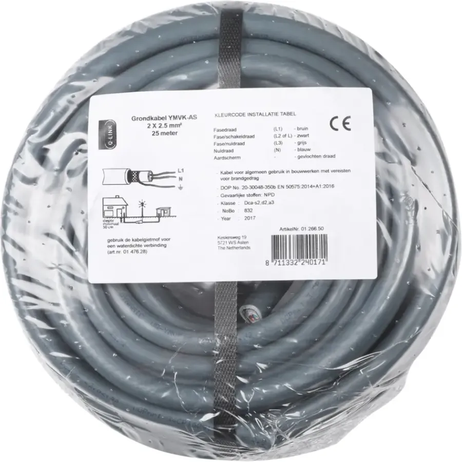 Geen Grondkabel YMVK-AS 2x2,5 mm² 25 Meter Clearance