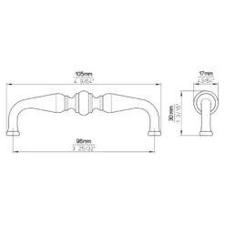 Handgreep Dian messing antiek 96mm