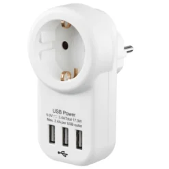 Handson Doorvoerstekker RA Wit Incl. 3 USB-aansluitingen Outlet