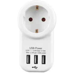 Handson Doorvoerstekker RA Wit Incl. 3 USB-aansluitingen Outlet