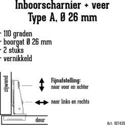 Handson Inboorscharnier met veer Type A (volledig opliggend) 26 mm - 2 stuks Best