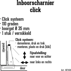 Handson Inboorscharnier met klikfunctie volledig opliggend 35 mm New