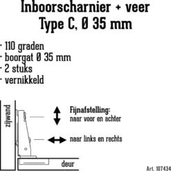 Handson Inboorscharnier met veer Type C (volledig terugliggend) 35 mm - 2 stuks Discount