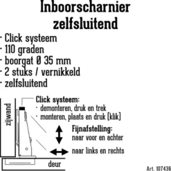 Handson Inboorscharnier zelfsluitend Type A (volledig opliggend) 35 mm - 2 stuks Clearance