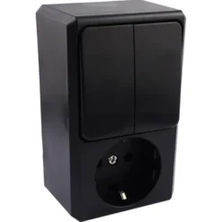 Handson Opbouw Geaard Stopcontact met Serieschakelaar Zwart New