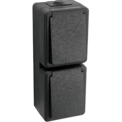 Handson Opbouw Stopcontact RA Dubbel Spatwaterdicht Zwart New