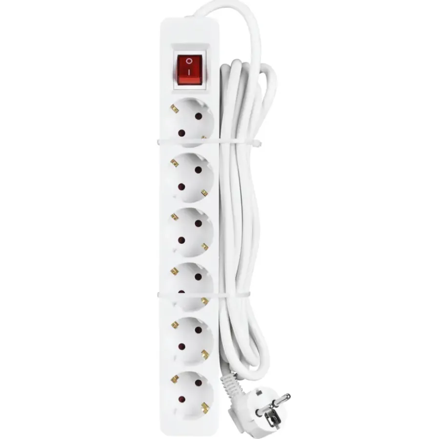 Handson Stekkerdoos 6-voudig RA Wit 3 Meter Outlet
