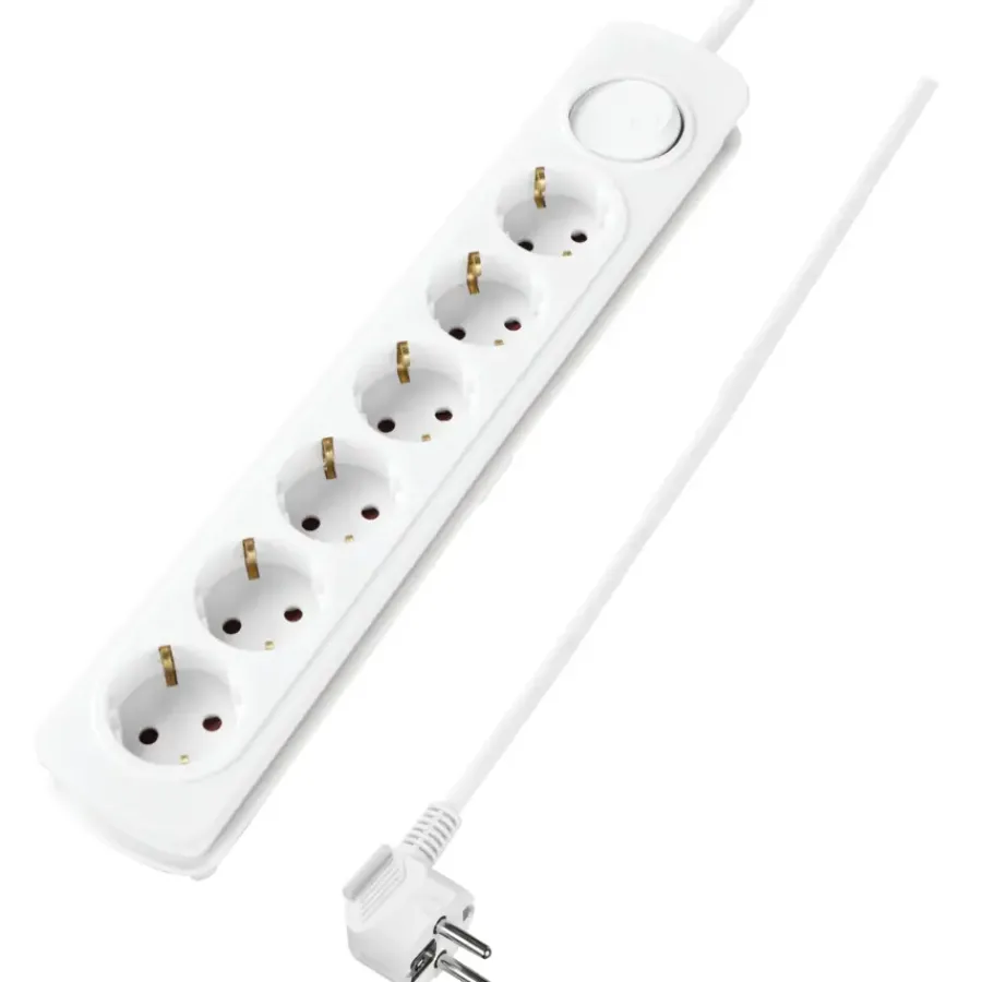 Handson Stekkerdoos 6-voudig RA Wit 2,5 Meter Outlet