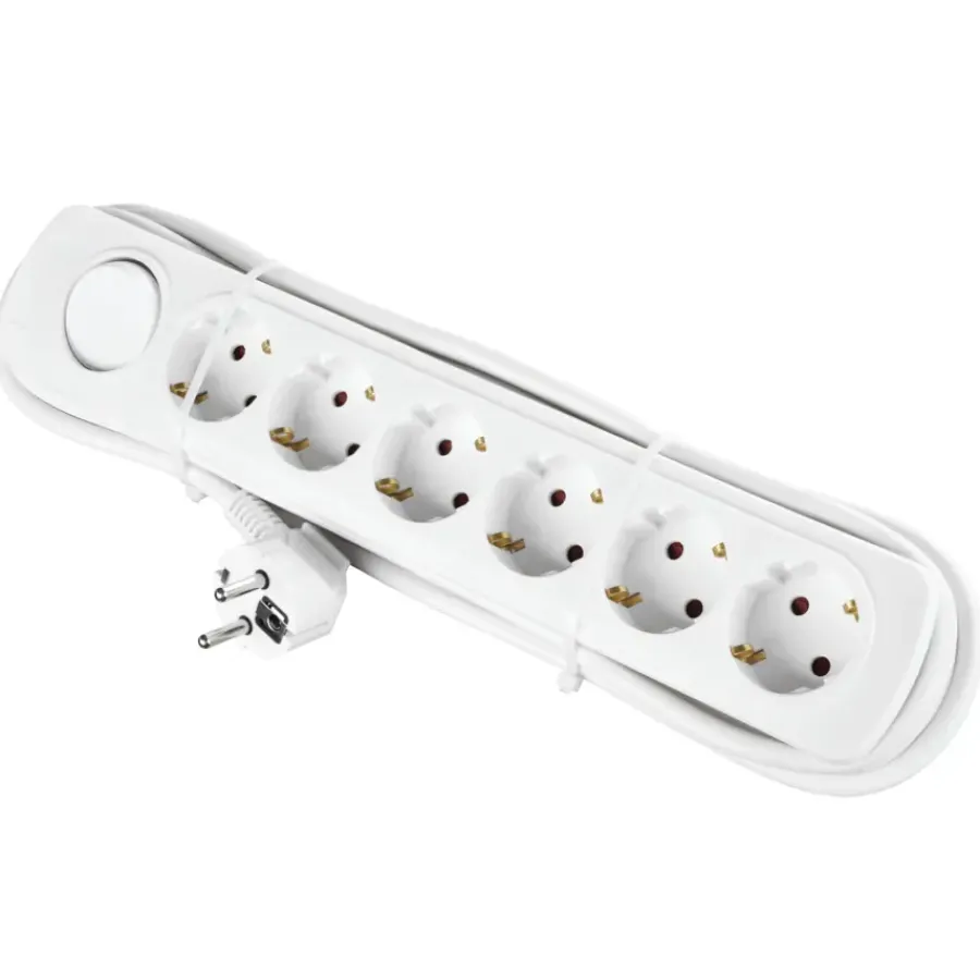 Handson Stekkerdoos 6-voudig RA Wit 2,5 Meter Outlet
