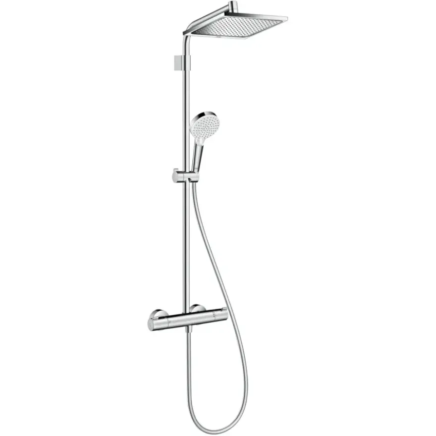 Hansgrohe regendoucheset Crometta E met handdouche en thermostaatkraan 2 standen chroom - hartafstand kraan 15 cm