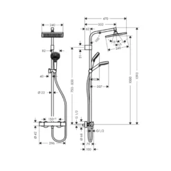 Hansgrohe regendoucheset Crometta E met handdouche en thermostaatkraan 2 standen chroom - hartafstand kraan 15 cm