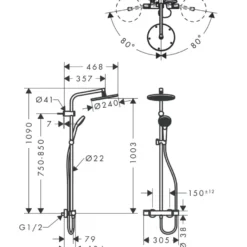 Hansgrohe regendoucheset MySelect S 240 met handdouche en thermostaatkraan 3 standen chroom