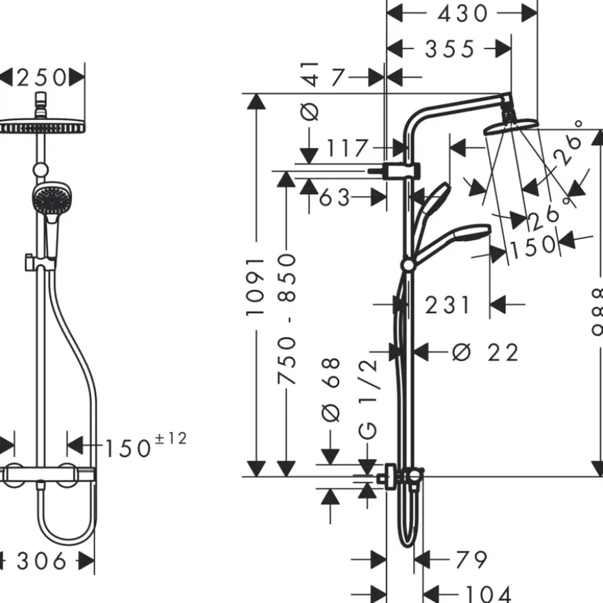 Hansgrohe regendoucheset MySelect E 240 met handdouche en thermostaatkraan 3 standen chroom