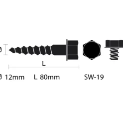 Houtdraadbout gegalvaniseerd M12x80 mm 3 stuks