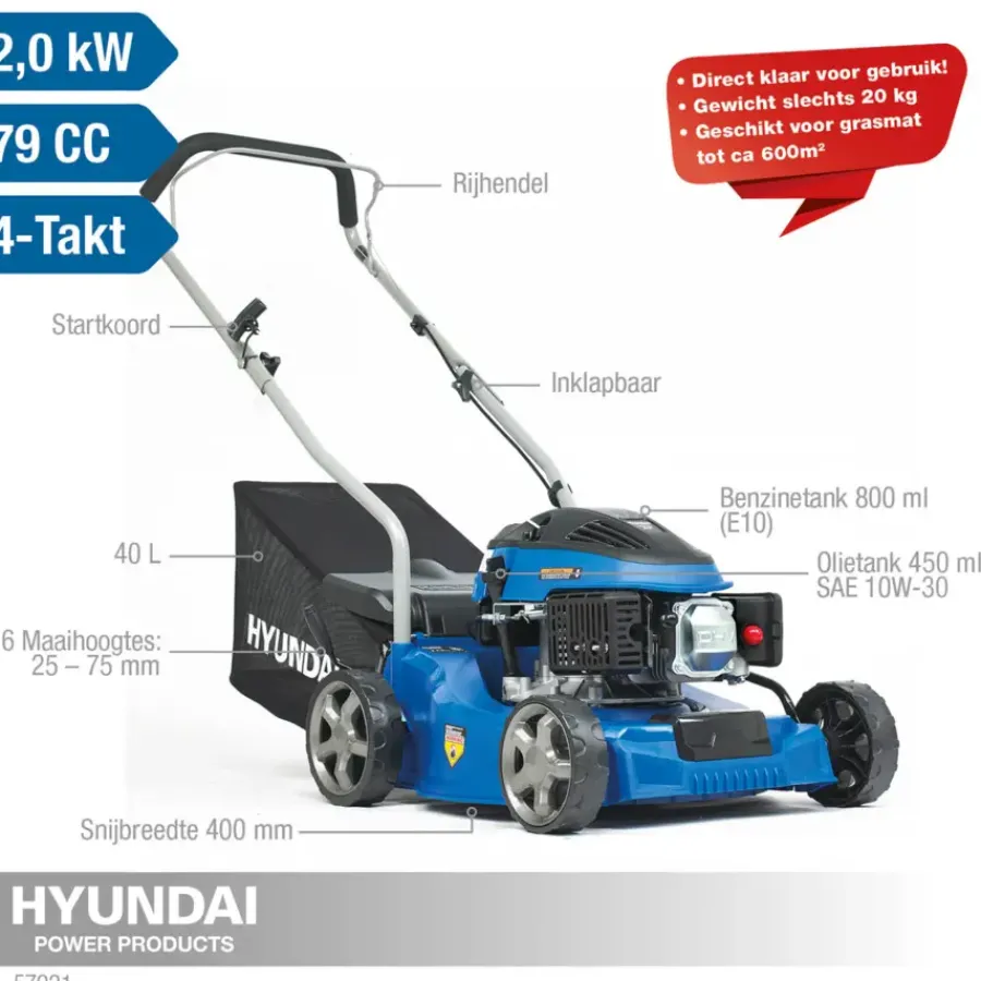 Hyundai benzine grasmaaier 40cm 79,8cc Clearance