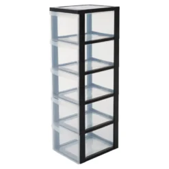 IRIS Design Chest ladesysteem - 5 diepe lades - Kunststof - Zwart/Transparant - Met wieltjes