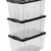 IRIS Handybox Opbergbox - 45L - Kunststof - Transparant/zwart - Set van 3